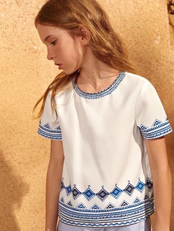 SHEIN Girls Geo Print Top K3A - PINK SHOP EG