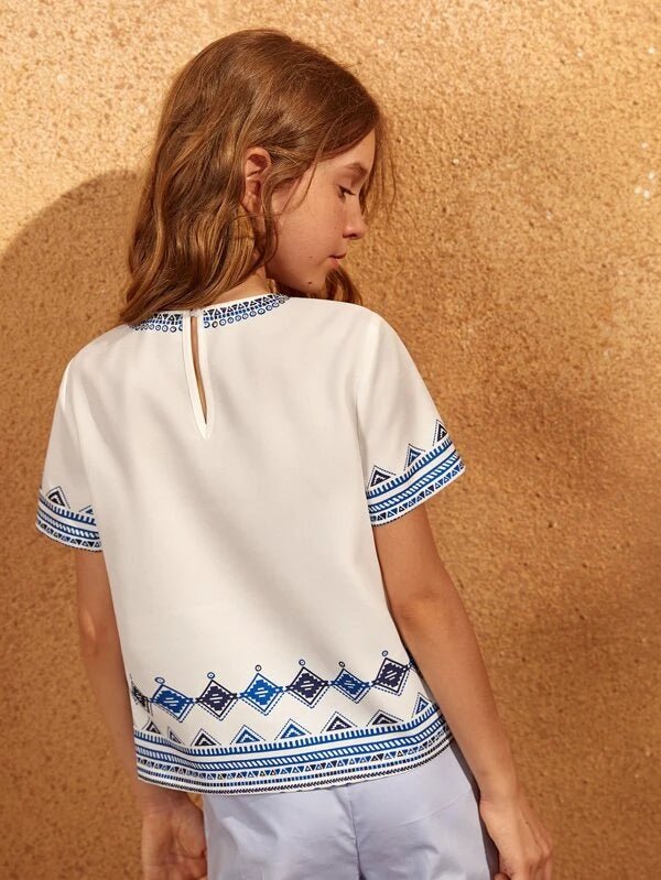 SHEIN Girls Geo Print Top K3A - PINK SHOP EG