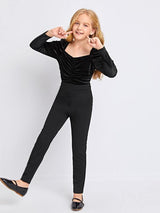 SHEIN Girls Gigot Sleeve Ruched Detail Velvet Bodice Jumpsuit K5B - PINK SHOP EG