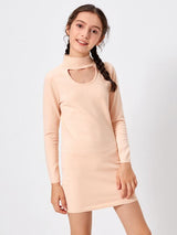SHEIN Girls Keyhole Neck Sweater Dress K4B - PINK SHOP EG