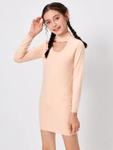 SHEIN Girls Keyhole Neck Sweater Dress K4B - PINK SHOP EG