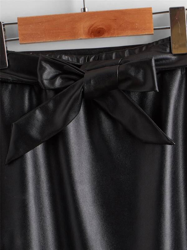 SHEIN Girls Laser Cut Out Belted PU Skirt K4C - PINK SHOP EG