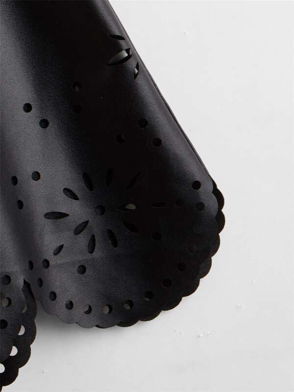 SHEIN Girls Laser Cut Out Belted PU Skirt K4C - PINK SHOP EG