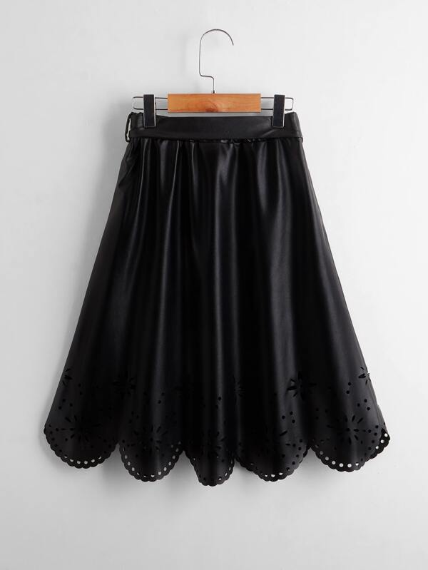 SHEIN Girls Laser Cut Out Belted PU Skirt K4C - PINK SHOP EG