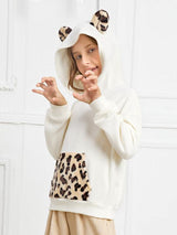 SHEIN Girls Leopard Print 3D Ear Patched Fleece Hoodie K3C - PINK SHOP EG