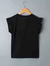 Shein Girls Letter & Cartoon Graphic Ruffle Tee K6C - PINK SHOP EG