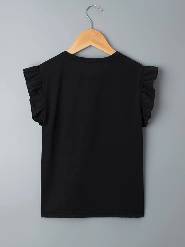 Shein Girls Letter & Cartoon Graphic Ruffle Tee K6C - PINK SHOP EG