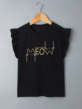 Shein Girls Letter & Cartoon Graphic Ruffle Tee K6C - PINK SHOP EG