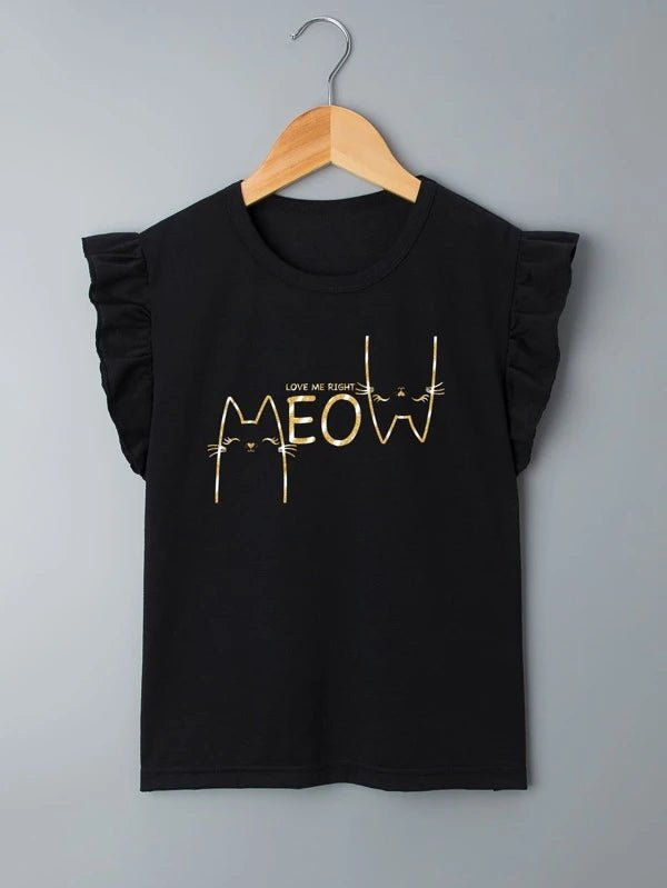 Shein Girls Letter & Cartoon Graphic Ruffle Tee K6C - PINK SHOP EG