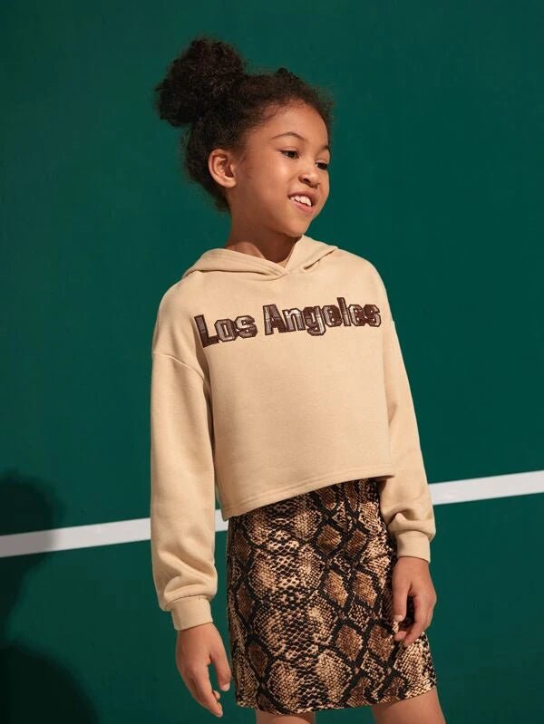 SHEIN Girls Letter Graphic Drop Shoulder Hoodie K4B - PINK SHOP EG