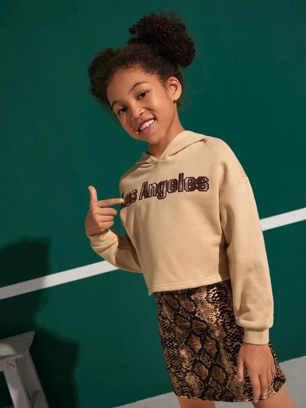 SHEIN Girls Letter Graphic Drop Shoulder Hoodie K4B - PINK SHOP EG