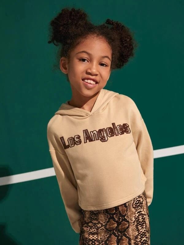 SHEIN Girls Letter Graphic Drop Shoulder Hoodie K4B - PINK SHOP EG