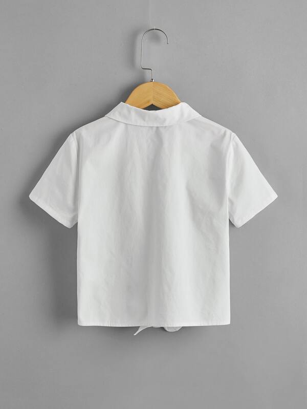 SHEIN Girls Letter Graphic Knot Hem Blouse K4A - PINK SHOP EG