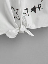 SHEIN Girls Letter Graphic Knot Hem Blouse K4A - PINK SHOP EG