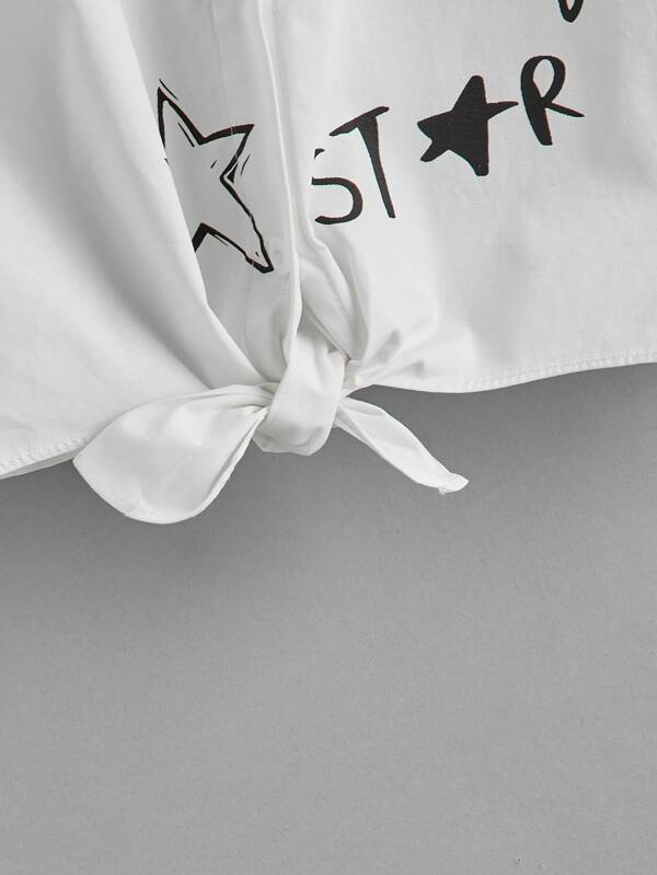 SHEIN Girls Letter Graphic Knot Hem Blouse K4A - PINK SHOP EG