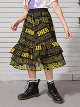 SHEIN Girls Letter Graphic Layered Skirt F1C - PINK SHOP EG