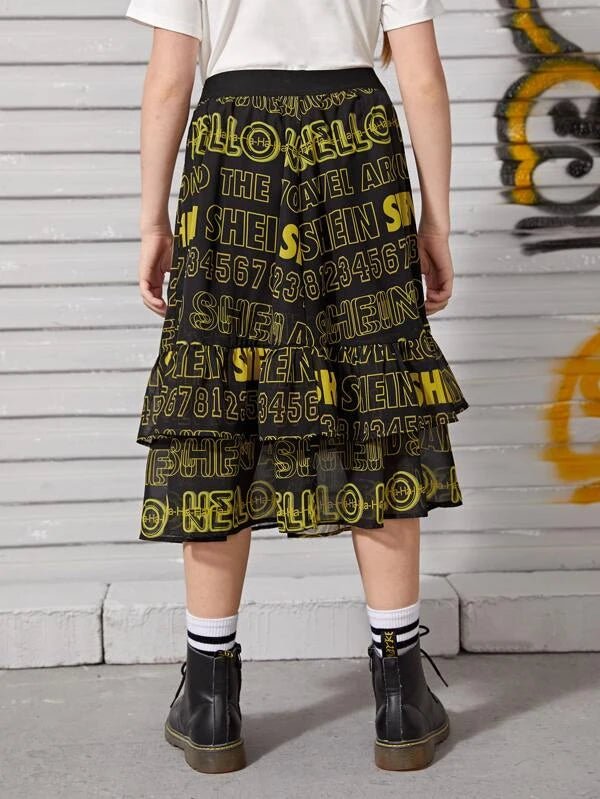 SHEIN Girls Letter Graphic Layered Skirt F1C - PINK SHOP EG