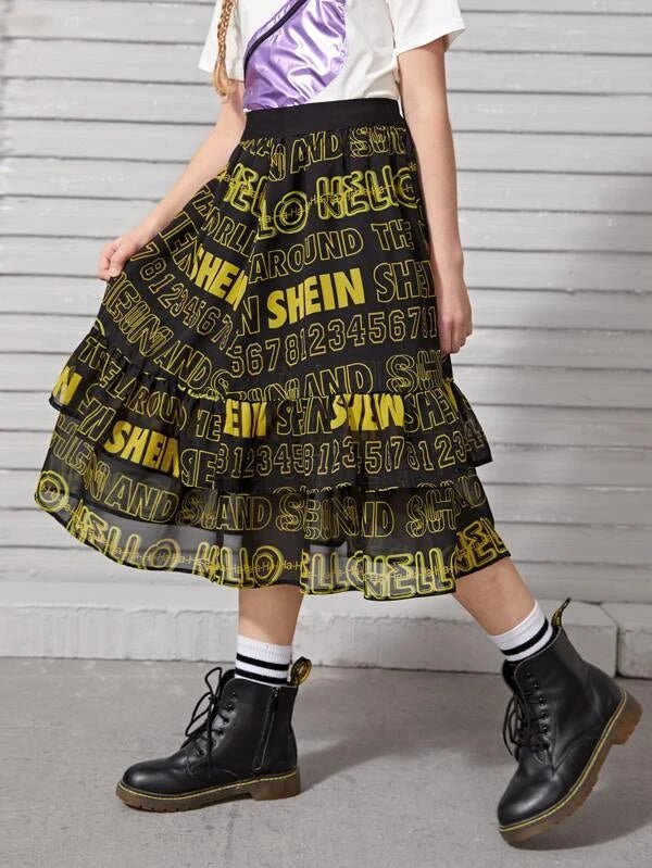 SHEIN Girls Letter Graphic Layered Skirt F1C - PINK SHOP EG