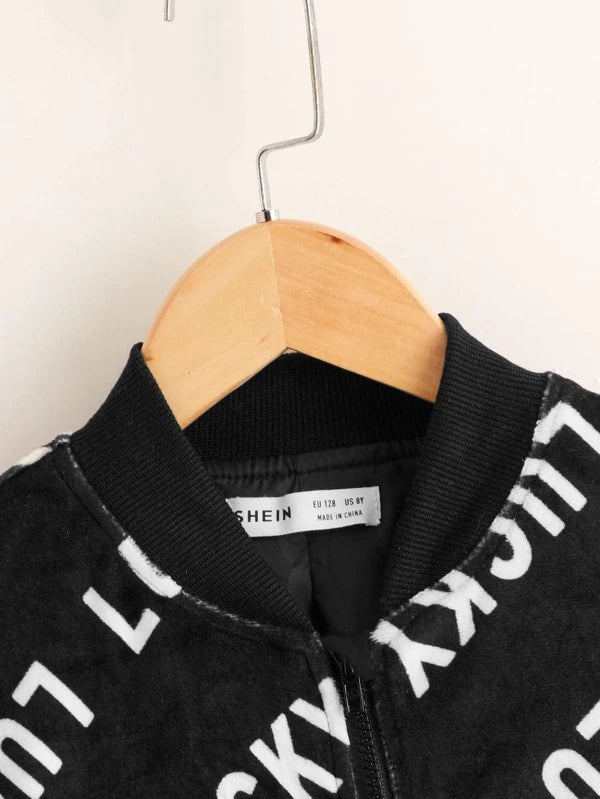 SHEIN Girls Letter Graphic Velvet Bomber Jacket F1C - PINK SHOP EG