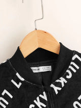 SHEIN Girls Letter Graphic Velvet Bomber Jacket F1C - PINK SHOP EG