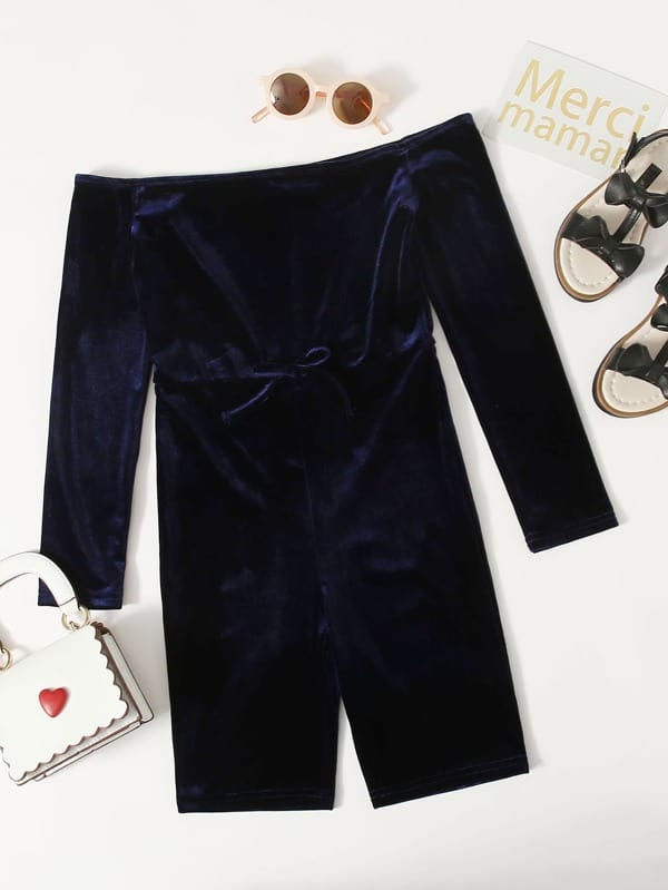 SHEIN Girls Off Shoulder Velvet Romper – PINK SHOP EG