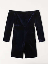 SHEIN Girls Off Shoulder Velvet Romper F1C - PINK SHOP EG