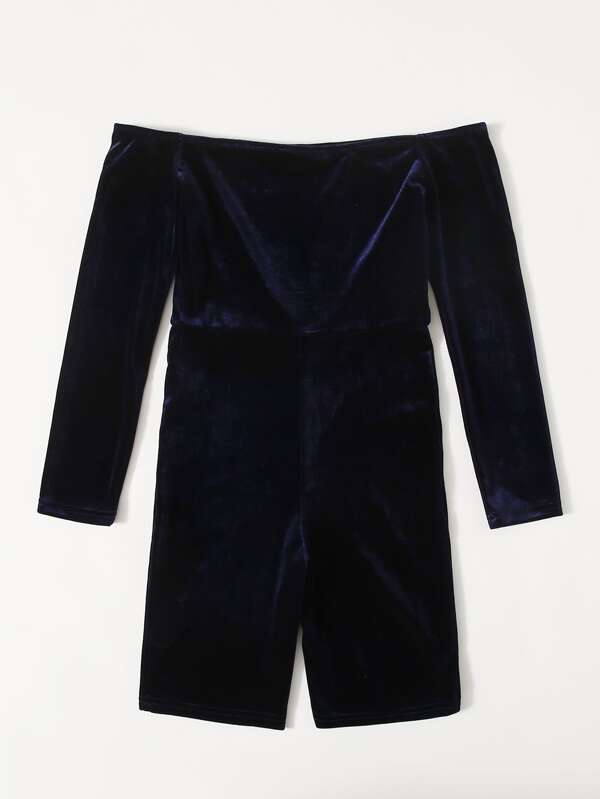 SHEIN Girls Off Shoulder Velvet Romper F1C - PINK SHOP EG