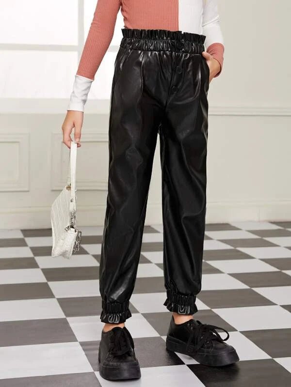 SHEIN Girls Paperbag Waist Carrot Pants K4A - PINK SHOP EG