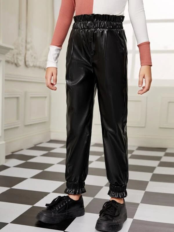 SHEIN Girls Paperbag Waist Carrot Pants K4A - PINK SHOP EG