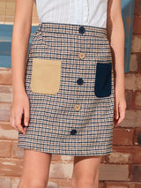 SHEIN Girls Pocket Patched Button Front Houndstooth Skirt K6C - PINK SHOP EG