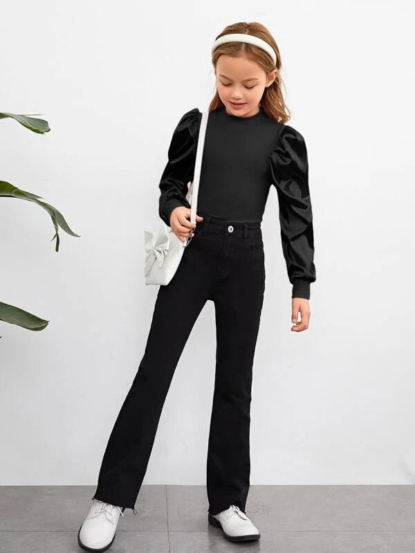 SHEIN Girls Puff Sleeve Rib Knit Top K3B - PINK SHOP EG