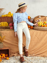 SHEIN Girls Ruched Drawstring Front Puff Sleeve Crop Top K5C - PINK SHOP EG