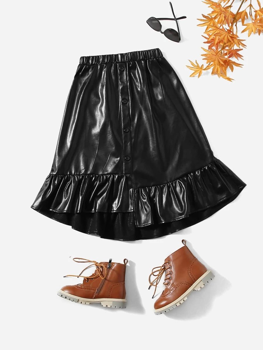 SHEIN Girls Ruffle Asymmetrical Hem PU Leather Skirt F1C - PINK SHOP EG