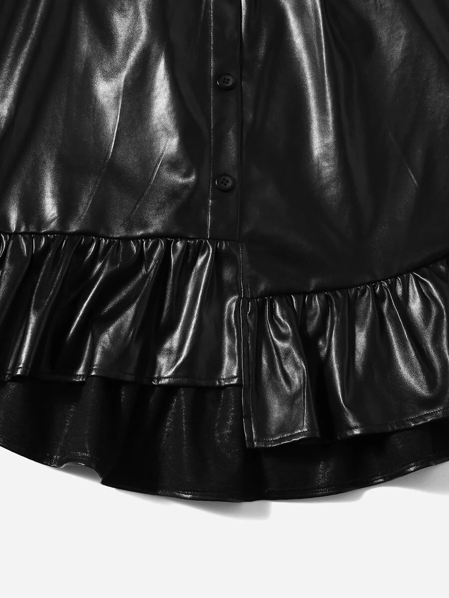 SHEIN Girls Ruffle Asymmetrical Hem PU Leather Skirt F1C - PINK SHOP EG