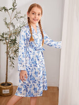 SHEIN Girls Satin Floral Belted Robe K3B - PINK SHOP EG
