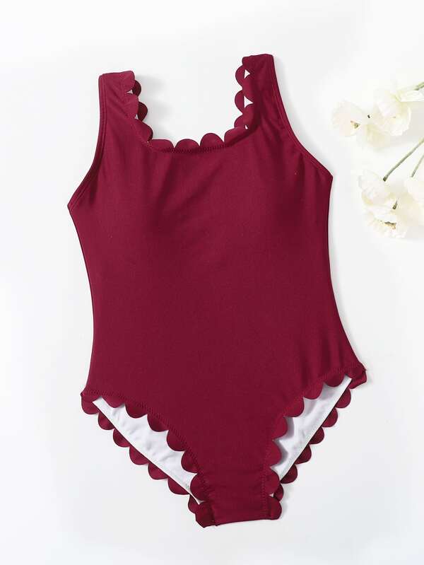 Shein Girls Scallop Trim One Piece Swimsuit E2 - PINK SHOP EG