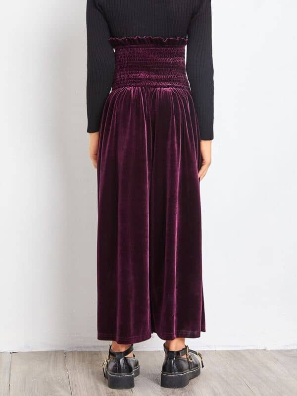 SHEIN Girls Shirred Waist Wide Leg Velvet Pants F1A - PINK SHOP EG