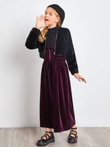 SHEIN Girls Shirred Waist Wide Leg Velvet Pants F1A - PINK SHOP EG