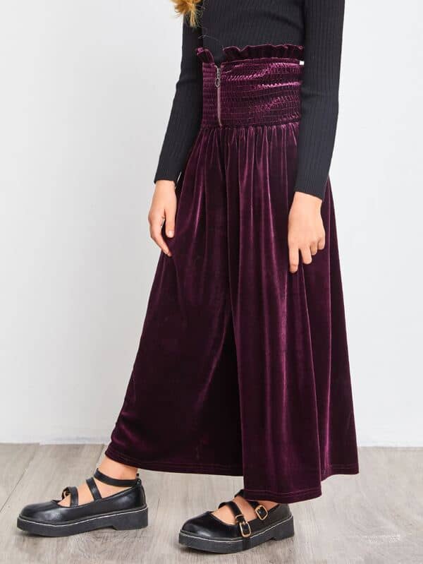 SHEIN Girls Shirred Waist Wide Leg Velvet Pants F1A - PINK SHOP EG