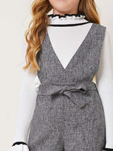 SHEIN Girls Surplice Neck Belted Linen Look Overall Jumpsuit K6C - PINK SHOP EG