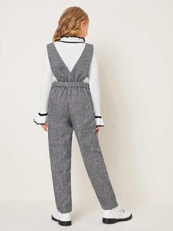 SHEIN Girls Surplice Neck Belted Linen Look Overall Jumpsuit K6C - PINK SHOP EG