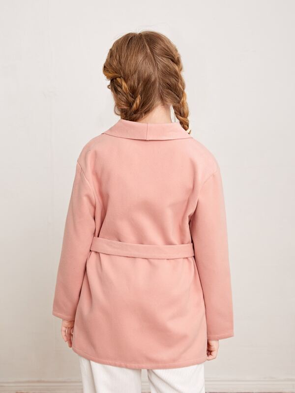 SHEIN Girls Waterfall Collar Belted Overcoat K6A - PINK SHOP EG