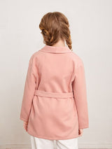 SHEIN Girls Waterfall Collar Belted Overcoat K6A - PINK SHOP EG