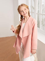 SHEIN Girls Waterfall Collar Belted Overcoat K6A - PINK SHOP EG