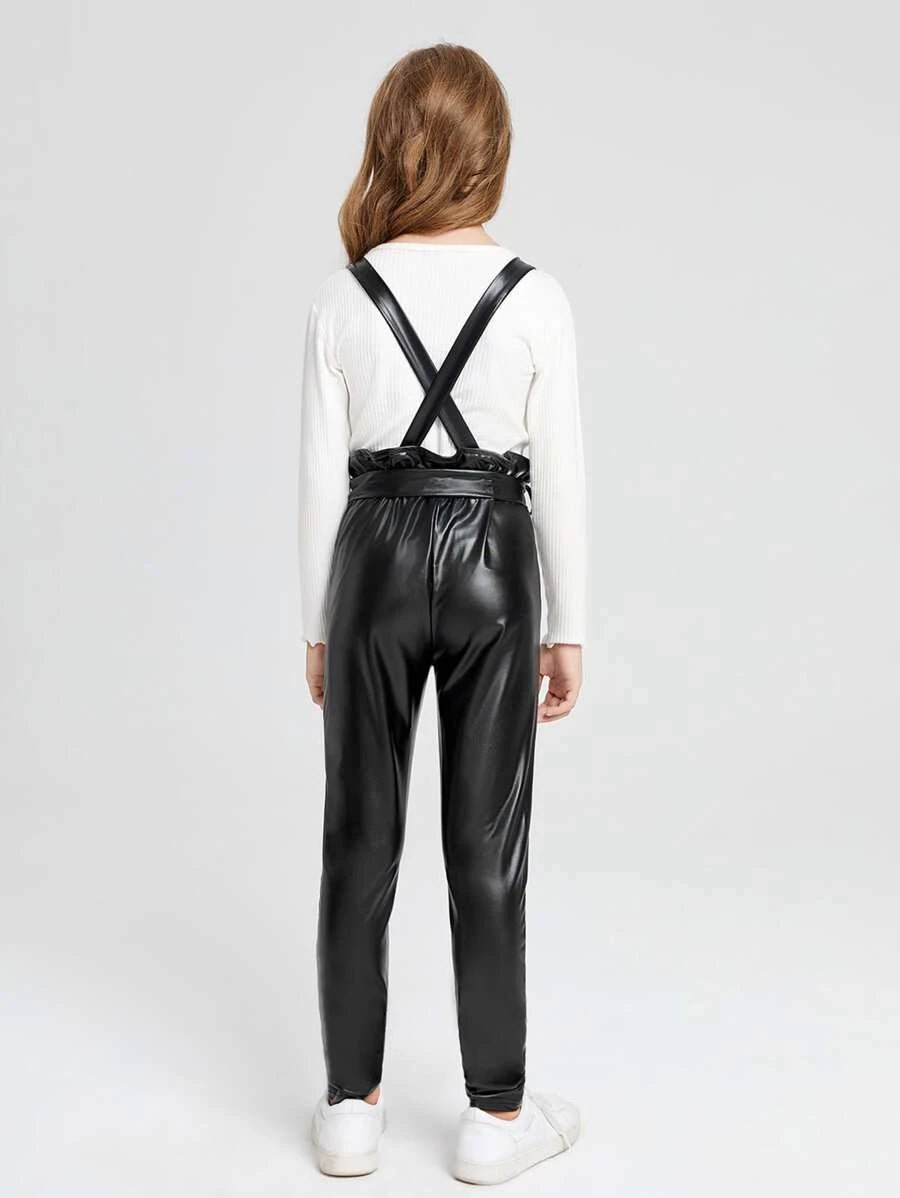 SHEIN Girls Zip Front Belted Patent Suspender Jumpsuit K5A - PINK SHOP EG