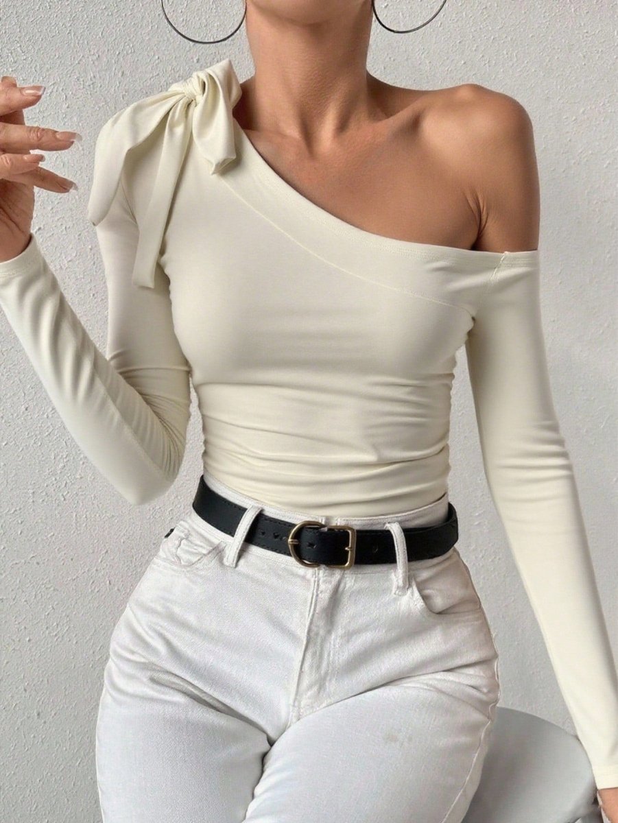 SHEIN Gloray Women's Asymmetric Strap Casual Commuter Minimalist T-Shirt - PINK SHOP EG