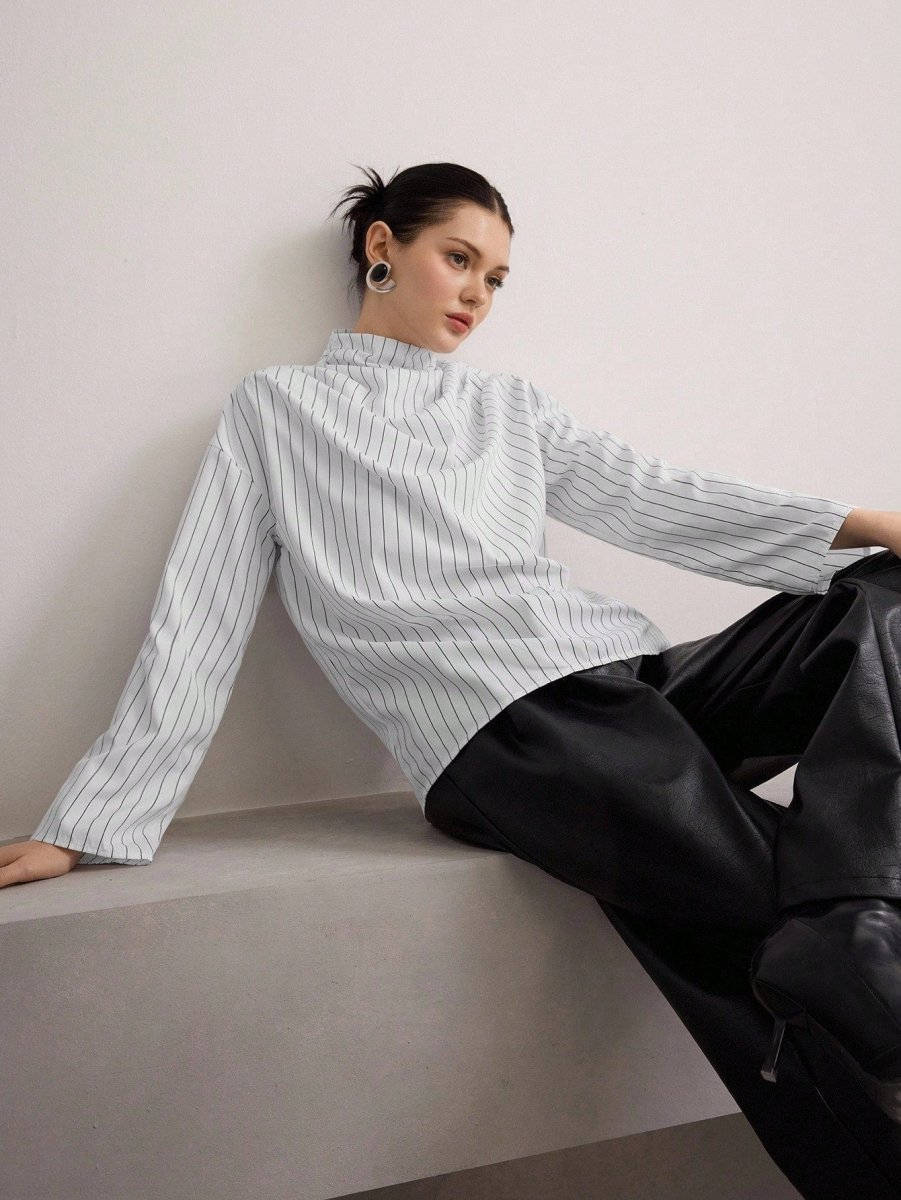 SHEIN Heiryn Women's Loose Fit Striped Dropped Shoulder Long Sleeve - PINK SHOP EG