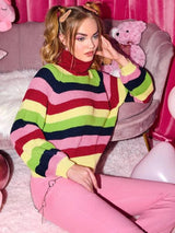 SHEIN High Neck Colorblock Striped Pattern A2C - PINK SHOP EG