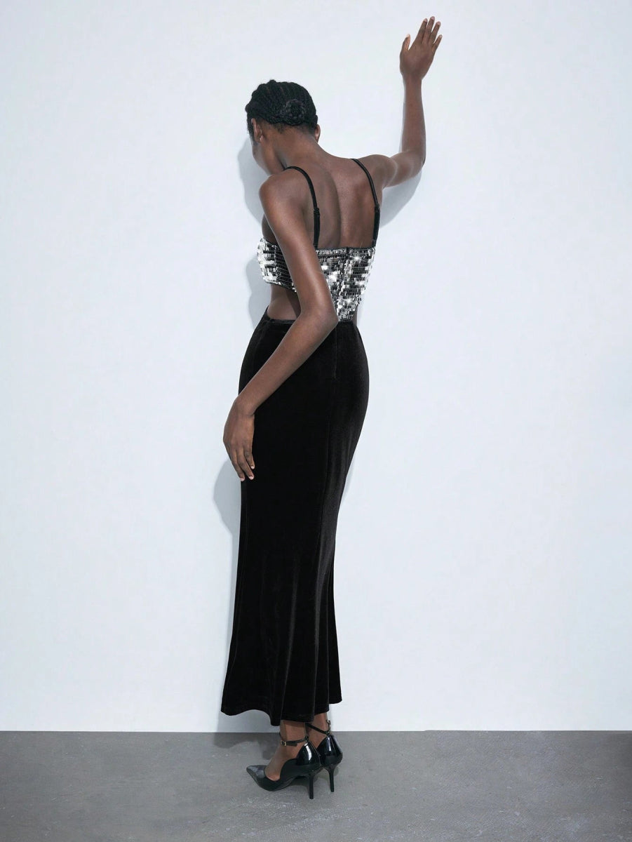 SHEIN Maija Women Sequin Patchwork Silver Hollow C6B - PINK SHOP EG