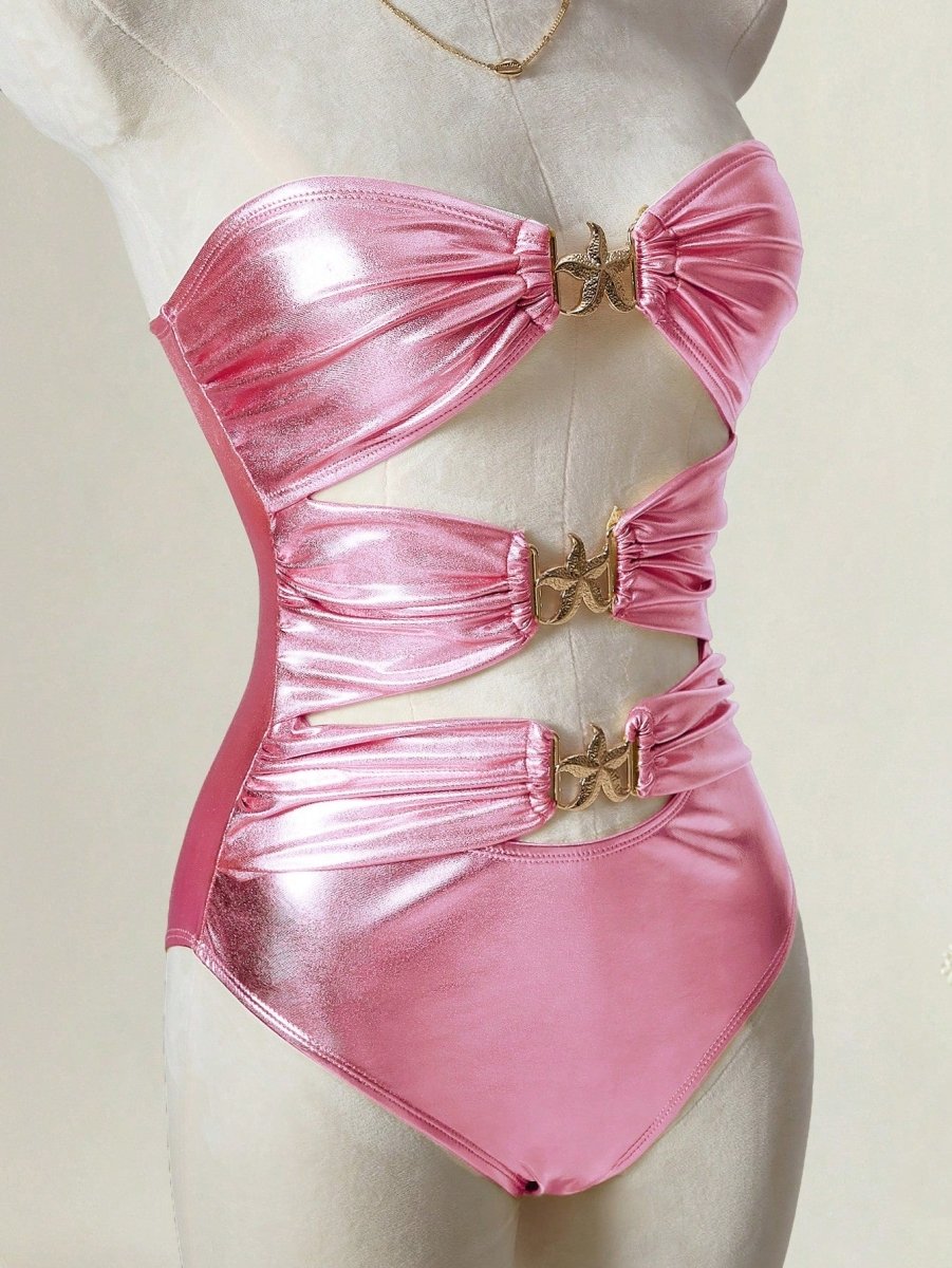SHEIN MOD Coral Pink Women's Metal Decor Hollow Out E6 - PINK SHOP EG